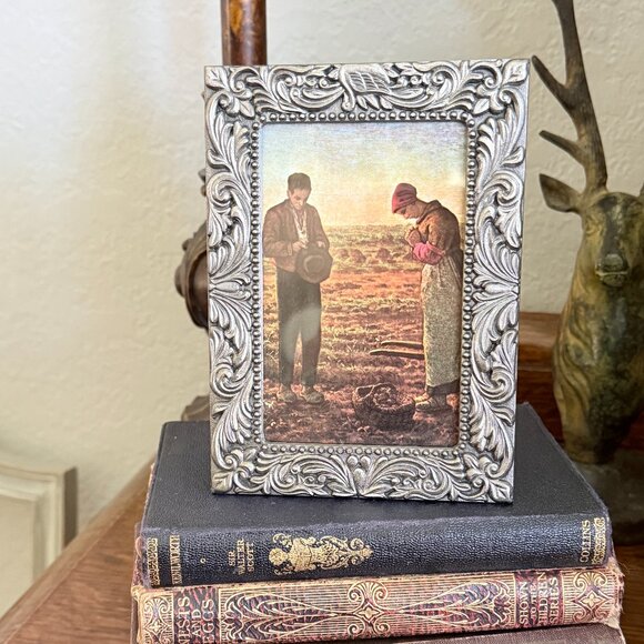 Vintage Pewter Framed Picture of The Angelus - Picture 7 of 8